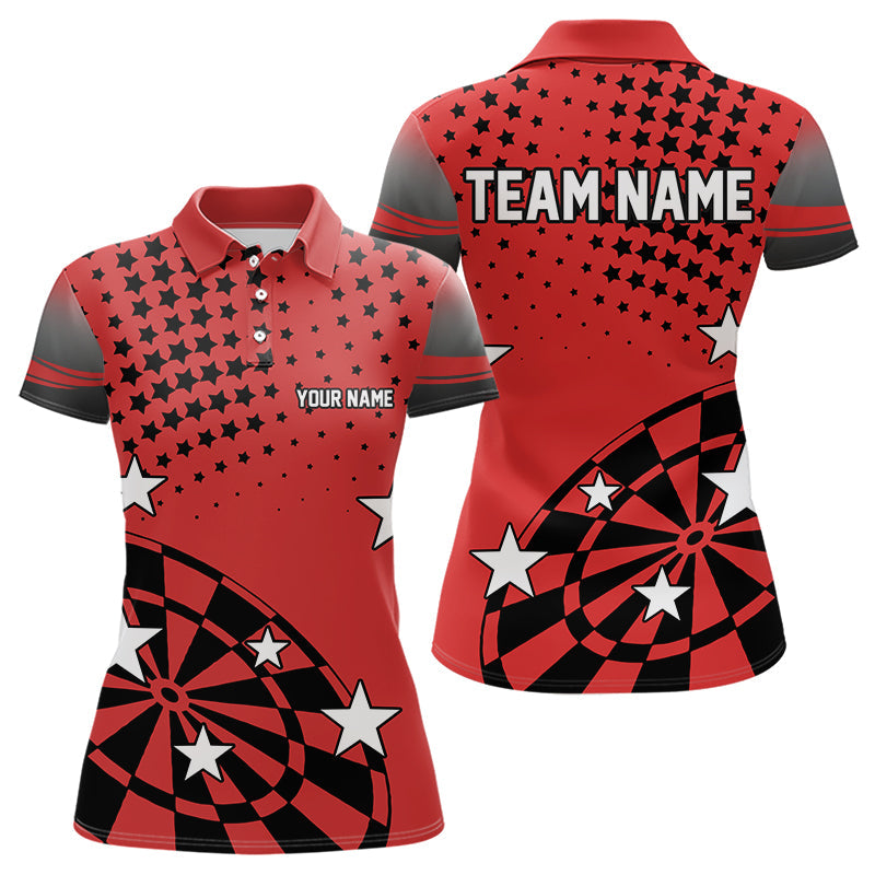 Stars Darts Polo, Quarter Zip Shirt For Women Custom Dart Team Jerseys | Red NQS9778