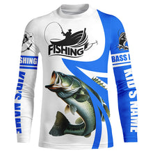 Load image into Gallery viewer, Largemouth bass fishing Custom Name sun protection long sleeve fishing shirts for men, women | Blue NQS3268