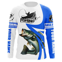 Load image into Gallery viewer, Largemouth bass fishing Custom Name sun protection long sleeve fishing shirts for men, women | Blue NQS3268