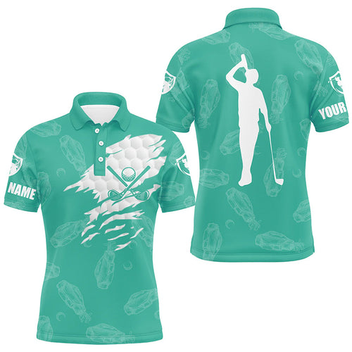 Mens golf polo shirt custom name golf clubs pattern shirt | Turquoise NQS7536