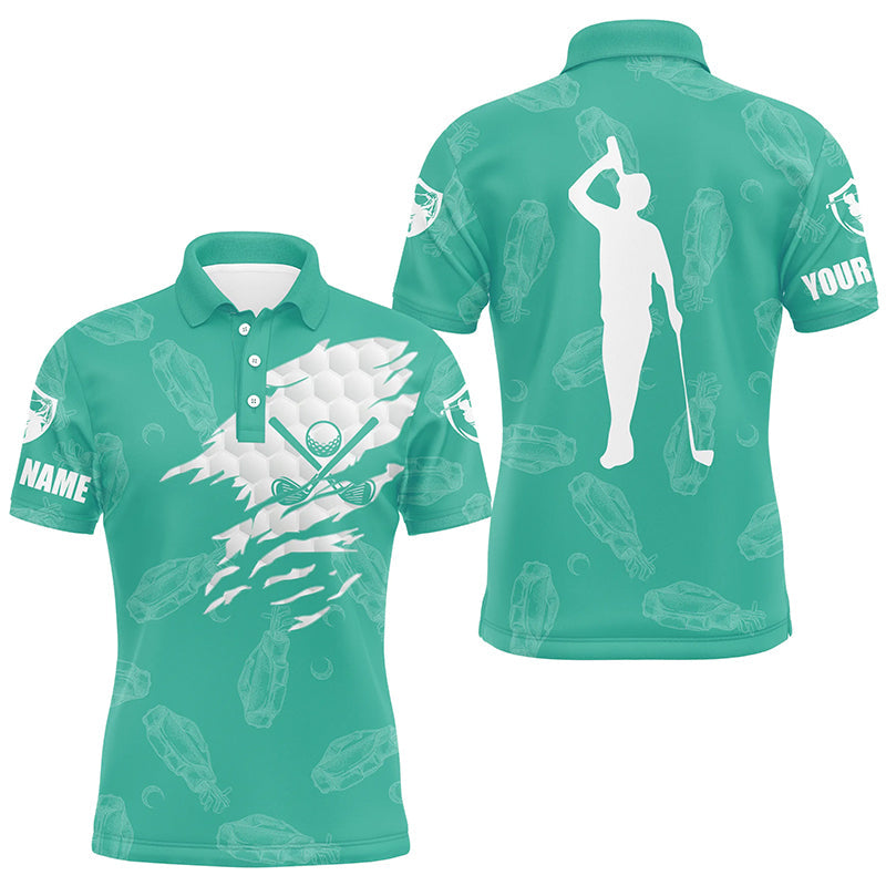 Mens golf polo shirt custom name golf clubs pattern shirt | Turquoise NQS7536