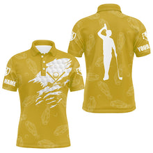 Load image into Gallery viewer, Mens golf polo shirt custom name golf clubs pattern shirt | Yellow NQS7536