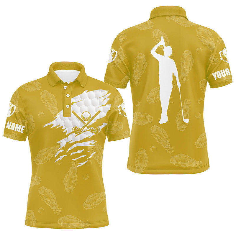 Mens golf polo shirt custom name golf clubs pattern shirt | Yellow NQS7536