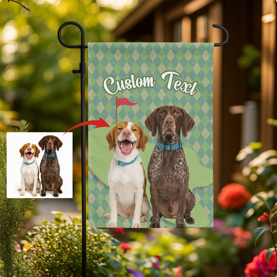 Custom text and pet photo green argyle pattern golf Garden Flag, Personalized Golfing Gift NQS9905
