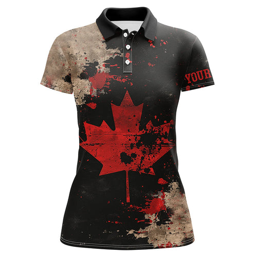 Vintage Black Canadian flag Women golf polo shirts custom golf outfits for ladies, unique golf gifts NQS7693