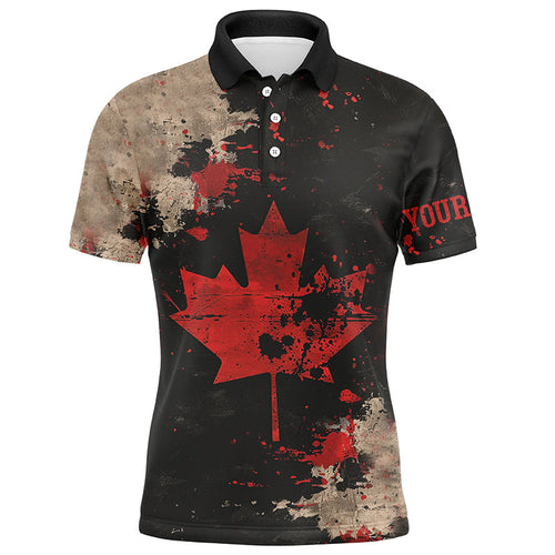 Vintage Black Canadian flag Mens golf polo shirts custom golf outfits for men, unique golf gifts NQS7693