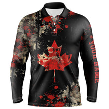 Load image into Gallery viewer, Mens golf polo shirts custom Vintage Black Canadian flag golf outfits for men, unique golf gifts NQS7694