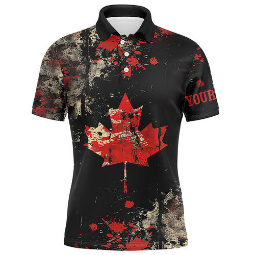 Mens golf polo shirts custom Vintage Black Canadian flag golf outfits for men, unique golf gifts NQS7694