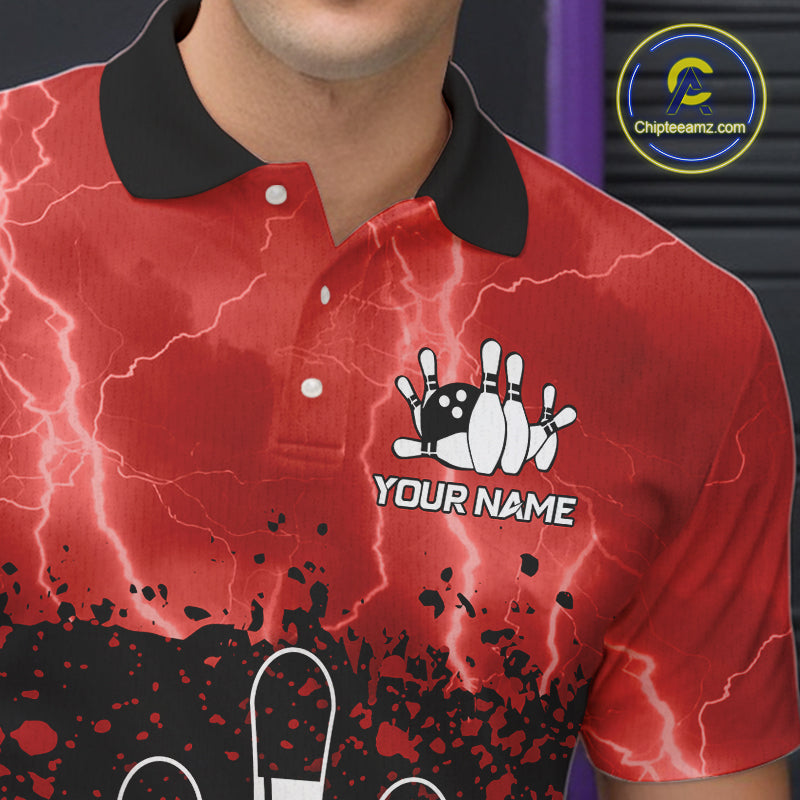 Black and Red Lightning thunder storm Eagle Bowling Shirts for Men Custom Team bowling jerseys NQS10022