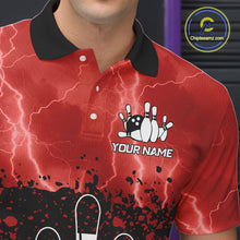 Load image into Gallery viewer, Black and Red Lightning thunder storm Eagle Bowling Shirts for Men Custom Team bowling jerseys NQS10022