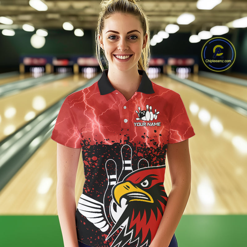 Black and Red Lightning thunder storm Eagle Bowling Shirts for Women Custom Team bowling jerseys NQS10022