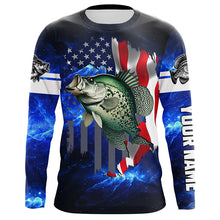 Load image into Gallery viewer, Crappie Fishing 3D American Flag patriotic blue galaxy Custom Crappie long sleeve Fishing Shirts NQS7936