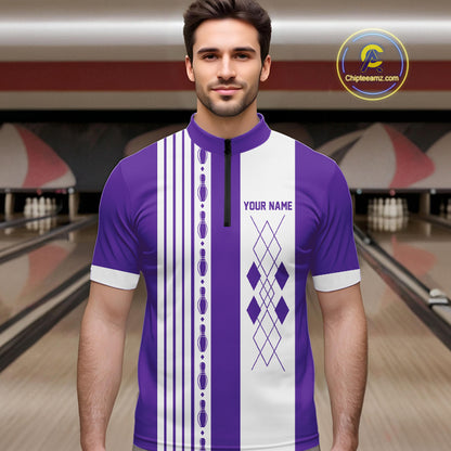 Retro Purple argyle Flame Bowling shirts For Men custom bowling team jerseys Mens Bowler Outfits NQS10326