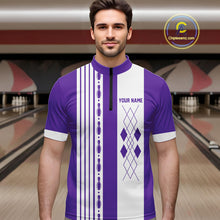 Load image into Gallery viewer, Retro Purple argyle Flame Bowling shirts For Men custom bowling team jerseys Mens Bowler Outfits NQS10326