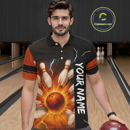 Orange Flame Lightning thunder Bowling shirts For Men custom bowling team jerseys Mens Bowler Outfits NQS10329