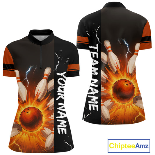 Orange Flame Lightning thunder Bowling shirt For Women custom bowling team jersey Bowler Outfits NQS10329