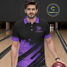 Load image into Gallery viewer, Custom Black And Purple Bowling Team Polo, Quarter-Zip Shirts For Men, Personalized Bowling Jerseys NQS10541