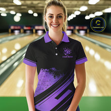 Load image into Gallery viewer, Custom Black And Purple Bowling Team Polo, Quarter-Zip Shirts For Women, Personalized Bowling Jerseys NQS10541