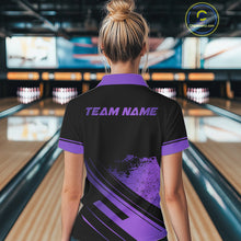 Load image into Gallery viewer, Custom Black And Purple Bowling Team Polo, Quarter-Zip Shirts For Women, Personalized Bowling Jerseys NQS10541