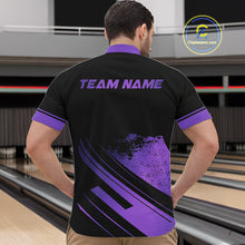 Load image into Gallery viewer, Custom Black And Purple Bowling Team Polo, Quarter-Zip Shirts For Men, Personalized Bowling Jerseys NQS10541