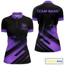 Load image into Gallery viewer, Custom Black And Purple Bowling Team Polo, Quarter-Zip Shirts For Women, Personalized Bowling Jerseys NQS10541