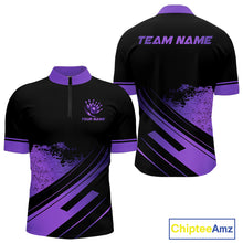 Load image into Gallery viewer, Custom Black And Purple Bowling Team Polo, Quarter-Zip Shirts For Men, Personalized Bowling Jerseys NQS10541