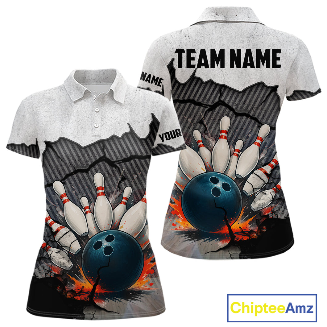 Black and White grunge Bowling Shirts for Women Custom Team Bowling Jerseys, Gift for Bowlers NQS10751