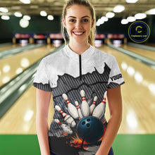 Load image into Gallery viewer, Black and White grunge Bowling Shirts for Women Custom Team Bowling Jerseys, Gift for Bowlers NQS10751