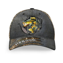 Load image into Gallery viewer, Walleye fishing camo Custom fishing hat Unisex Fishing Baseball Angler walleye hat cap NQS2422