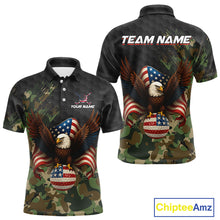 Load image into Gallery viewer, Black and Green Camo American Flag Eagle Golf Polo Shirts For Men Custom Patriotic Team Golf Jersey NQS10953