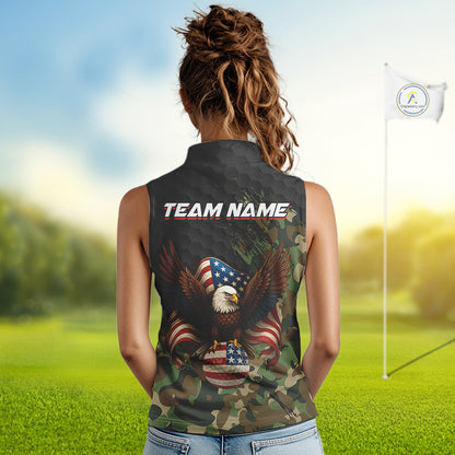Black & Green Camo American Flag Eagle Womens sleeveless polo shirt Custom Patriotic Team Golf Jersey NQS10953