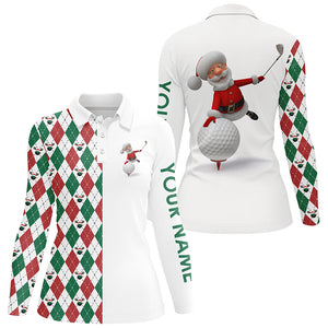 Funny Santa golfer Womens golf polo shirts custom argyle pattern Christmas golf gifts for ladies NQS6915