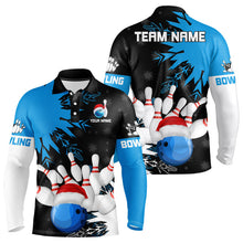 Load image into Gallery viewer, Christmas Bowling Polo, Quarter Zip Shirts For Men Custom Christmas Bowling Team Jerseys | Blue NQS9056