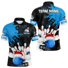 Load image into Gallery viewer, Christmas Bowling Polo, Quarter Zip Shirts For Men Custom Christmas Bowling Team Jerseys | Blue NQS9056