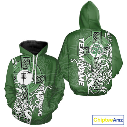 Green Irish Tribal Cross St Patrick's Day Disc Golf Polo Shirts Custom Lucky Disc Golf Team Outfits NQS11336