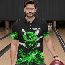 Load image into Gallery viewer, Green Flame Smoke Lucky clover Bowling Shirts For Men Custom St Patrick Day Bowling Team Jersey NQS9451