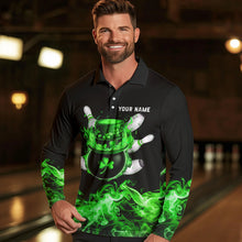 Load image into Gallery viewer, Green Flame Smoke Lucky clover Bowling Shirts For Men Custom St Patrick Day Bowling Team Jersey NQS9451