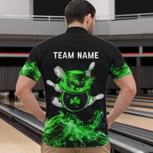 Load image into Gallery viewer, Green Flame Smoke Lucky clover Bowling Shirts For Men Custom St Patrick Day Bowling Team Jersey NQS9451