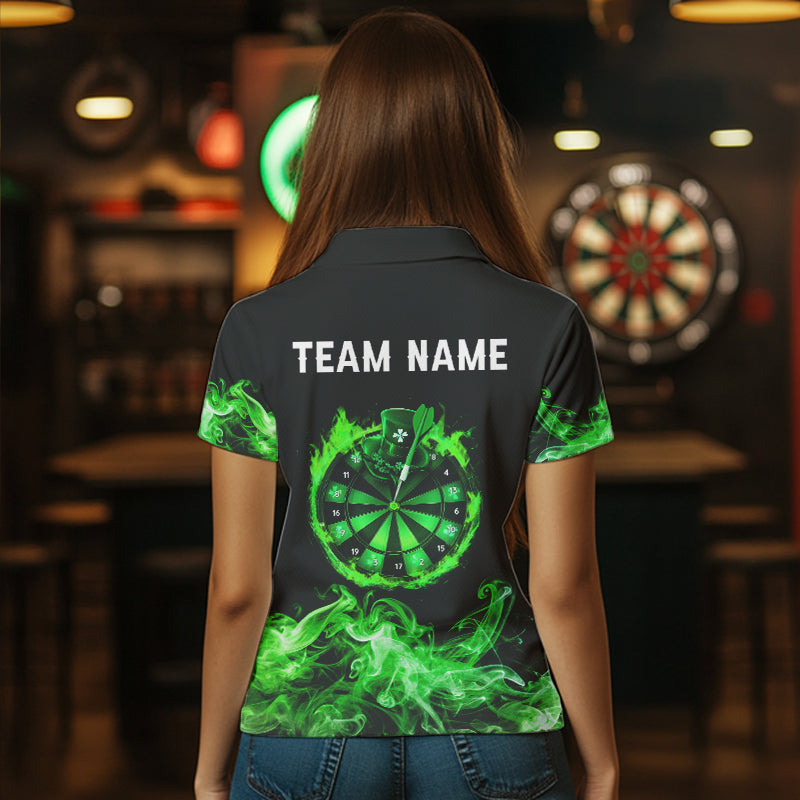 Green Flame Smoke Lucky Women Darts Shirts Custom St Patrick Day Team Darts Outfit NQS9452