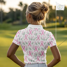 Load image into Gallery viewer, Pink ribbons floral pattern Breast Cancer golf polo shirts for Women Custom team ladies golf attire NQS11551