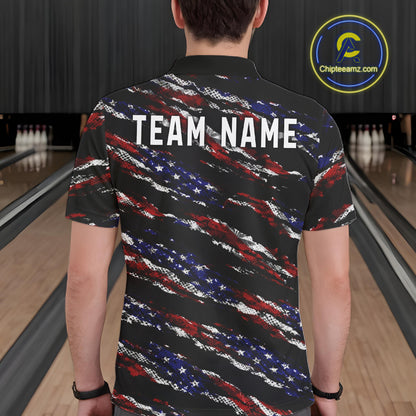 Black American Flag pattern bowling shirt for men custom patriotic jerseys team bowling gifts for men NQS11552