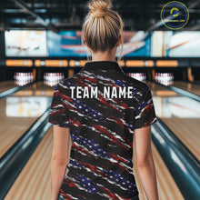 Load image into Gallery viewer, Black American Flag pattern bowling shirt for Women custom patriotic jersey team ladies bowling gifts NQS11552