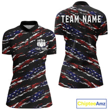 Load image into Gallery viewer, Black American Flag pattern bowling shirt for Women custom patriotic jersey team ladies bowling gifts NQS11552