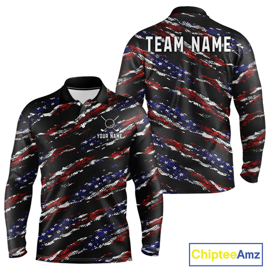 Black American Flag pattern Golf Polo shirts for men custom mens patriotic golf shirts, golfer gifts NQS11553