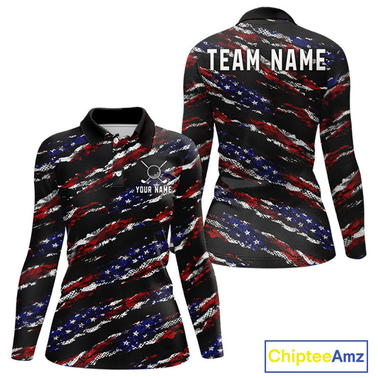 Black American Flag pattern Golf Polo shirts for Women custom ladies patriotic golf shirts NQS11553