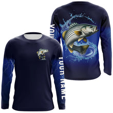 Load image into Gallery viewer, Striped Bass Fishing Blue lightning Custom Long sleeve fishing shirts, striper fishing jerseys NQS326