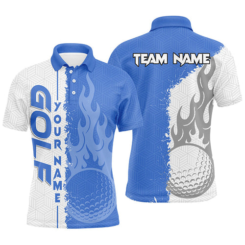 Blue and white flame golf ball custom Mens golf polo shirts, best mens golf wear for team NQS7543