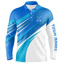 Load image into Gallery viewer, Blue and white Mens golf polo shirts custom golf tops for mens, personalized golf gifts NQS7546