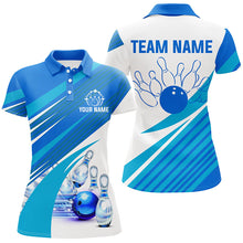 Load image into Gallery viewer, Blue and white Womens bowling shirt Custom bowling team league jerseys, gifts for ladies bowlers NQS7547