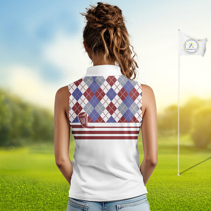 Red, White and Blue argyle pattern golf clubs Sleeveless Golf polo shirts Custom ladies golf attire NQS10030